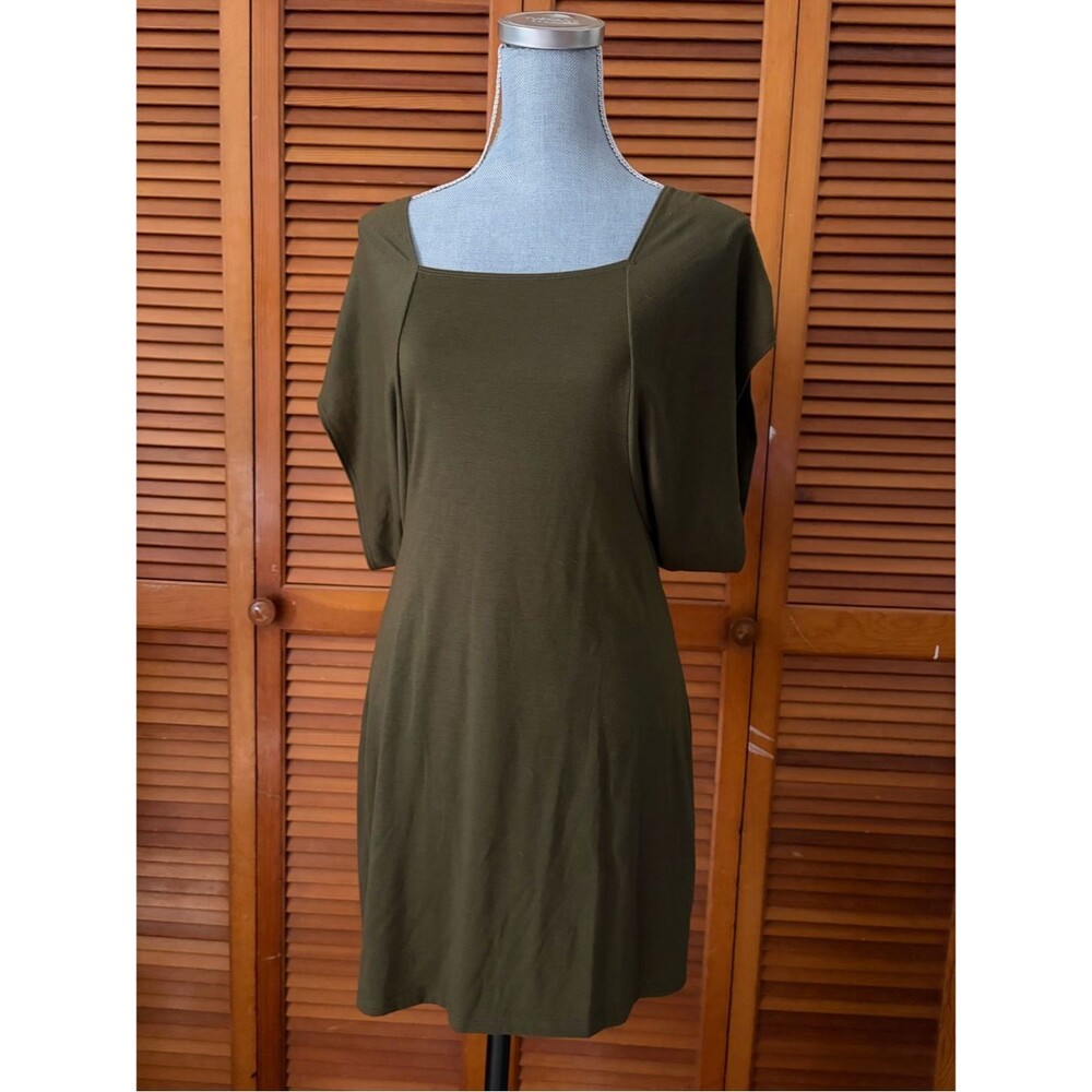 Y2K Olive Green Square Neck Leather Grommet Strap Party Club Dress